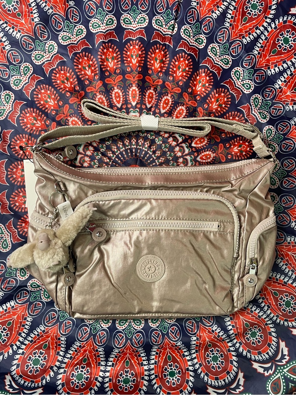 Kipling Metallic Glow Gabbie  Small Crossbody Bag with Monkey Charm